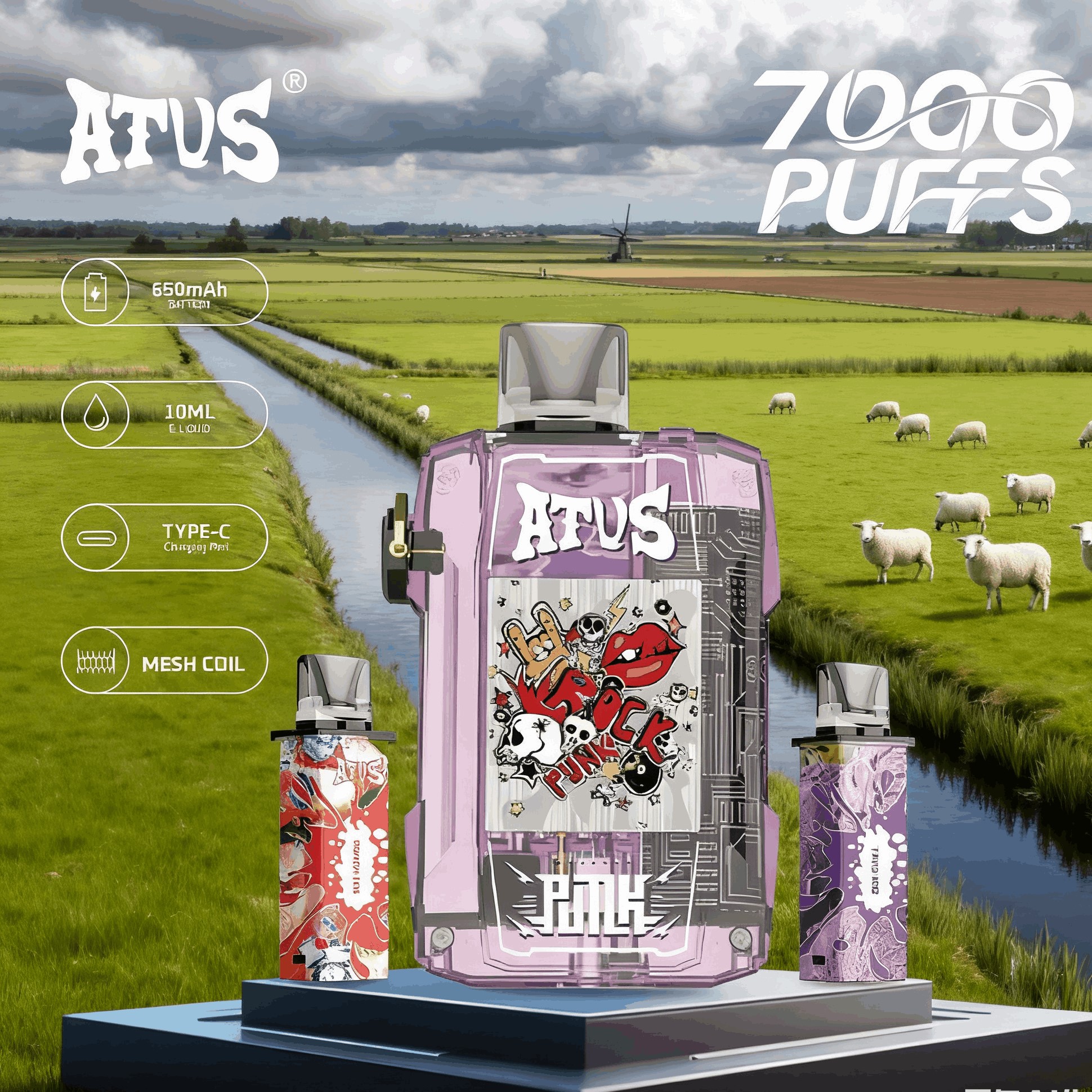 DE012 Wegwerp Vape 7000 Puffs met Luchtstroomregeling en oplaadbaar ATVS Vape