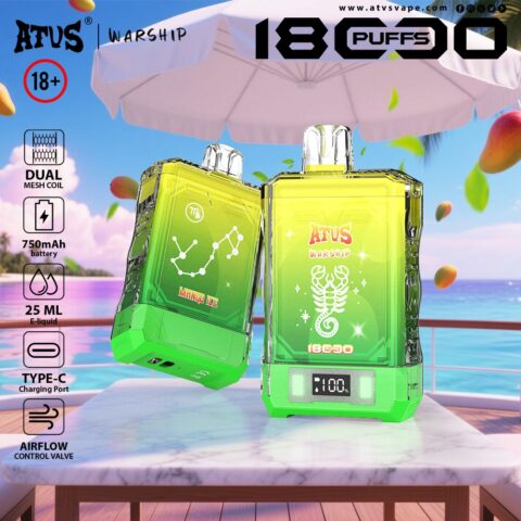 DE015 Wegwerp Vape 18000 Puffs met LED-scherm en instelbare luchtstroom oplaadbaar ATVS E-sigaret Disposable