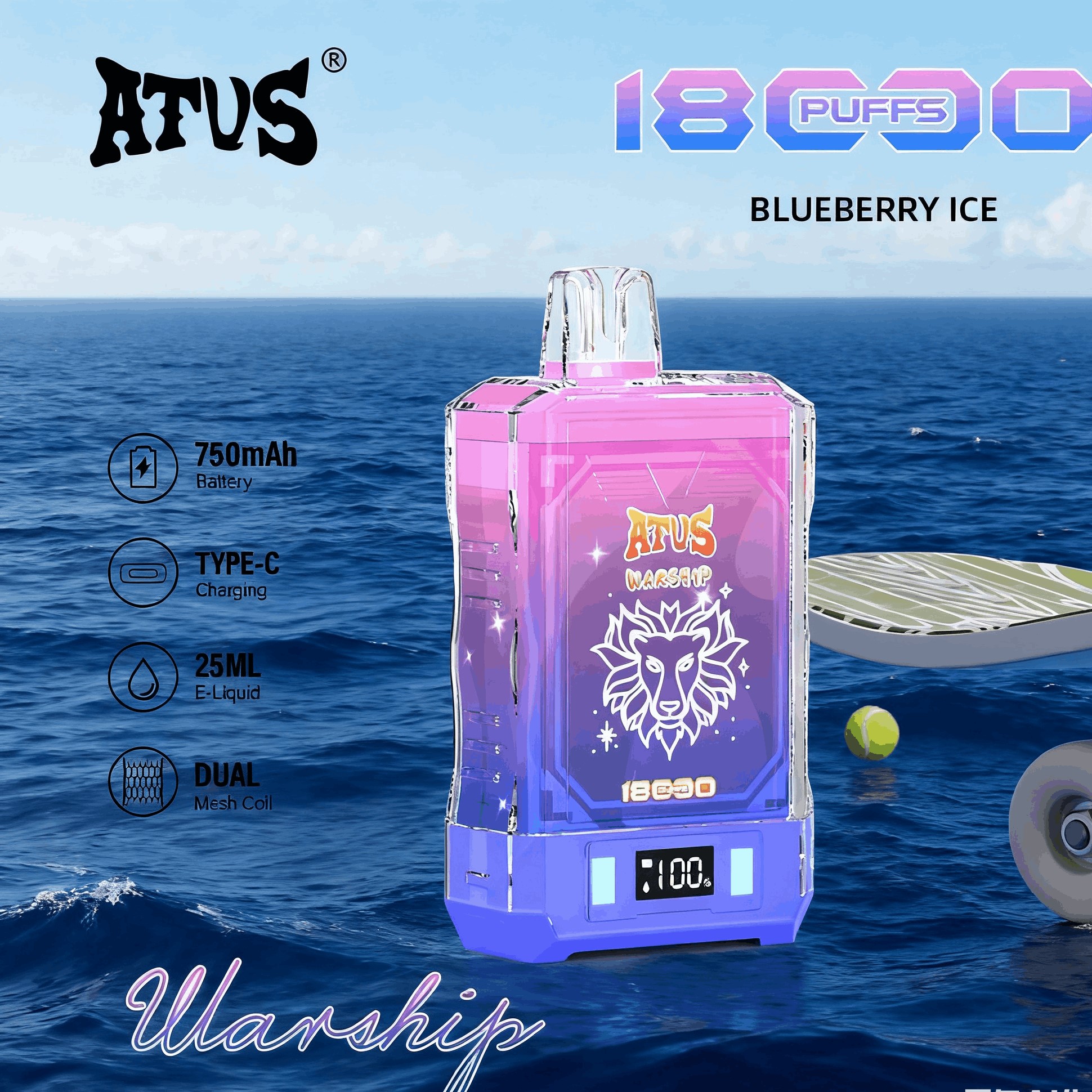 DE015 Wegwerp Vape 18000 Puffs met LED-scherm en instelbare luchtstroom oplaadbaar ATVS E-sigaret Disposable