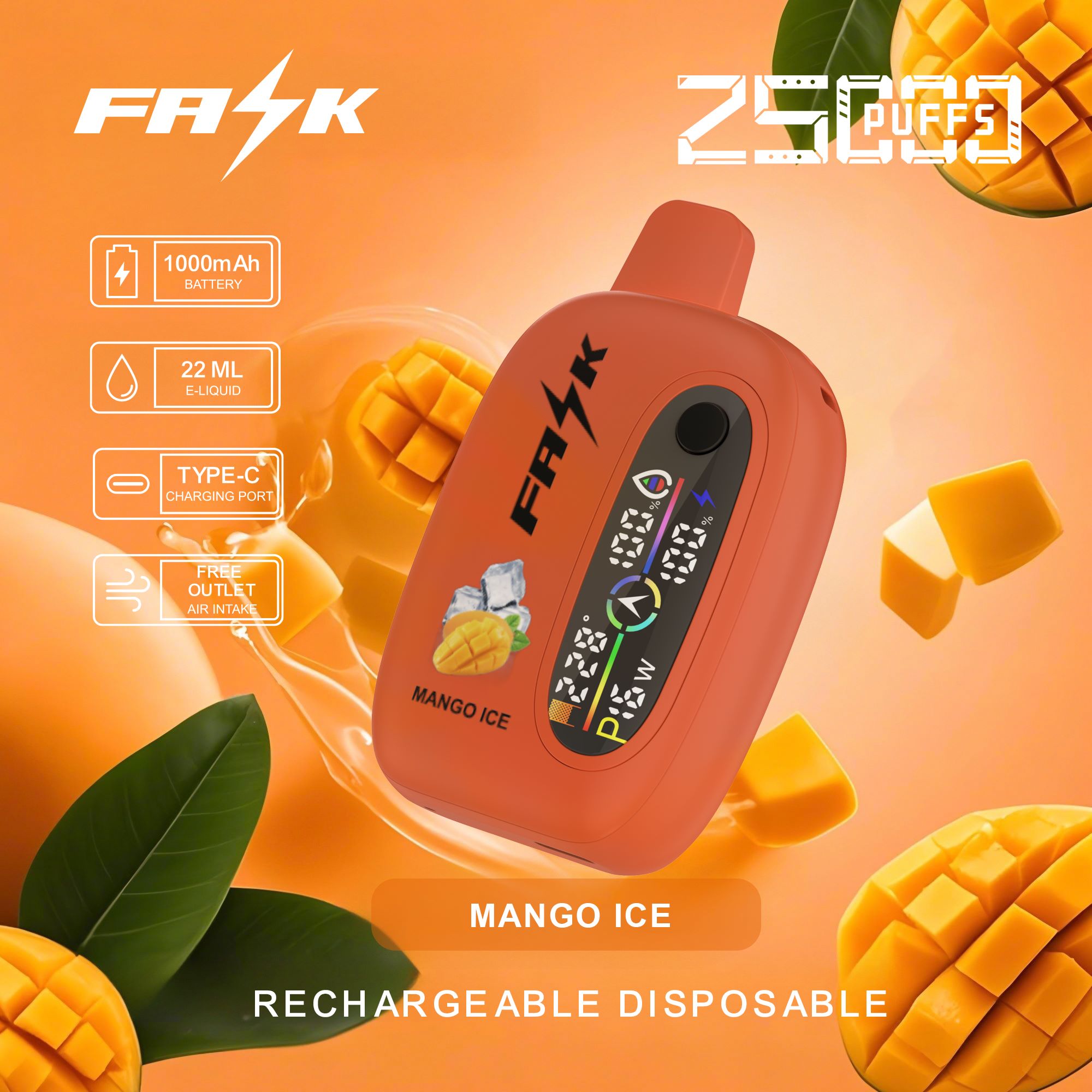 DE016 25000 Puffs Disposable Vape met LED-scherm en instelbare luchtstroom oplaadbaar ATVS E-sigaret Disposable