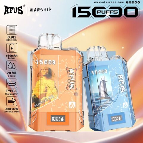 DE017 Wegwerp Vape 15000 Puffs met LED-scherm en instelbare luchtstroom oplaadbaar ATVS E-sigaret Disposable