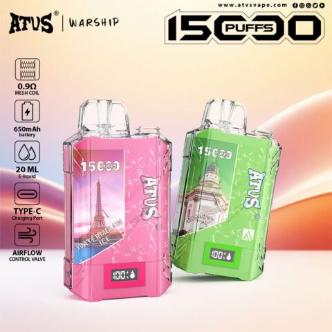 DE017 Wegwerp Vape 15000 Puffs met LED-scherm en instelbare luchtstroom oplaadbaar ATVS E-sigaret Disposable