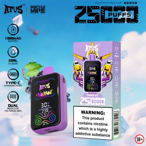 DE022 Wegwerp Vape 25000 Puffs met volledig scherm, oplaadbaar en instelbare luchtstroom ATVS E-sigaret Disposable