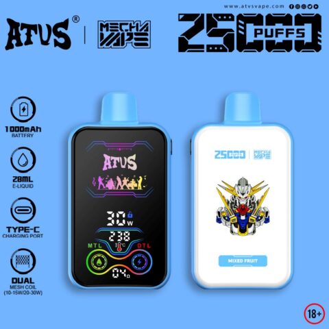 DE022 Wegwerp Vape 25000 Puffs met volledig scherm, oplaadbaar en instelbare luchtstroom ATVS E-sigaret Disposable