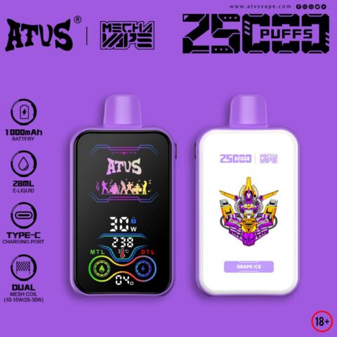 DE022 Wegwerp Vape 25000 Puffs met volledig scherm, oplaadbaar en instelbare luchtstroom ATVS E-sigaret Disposable