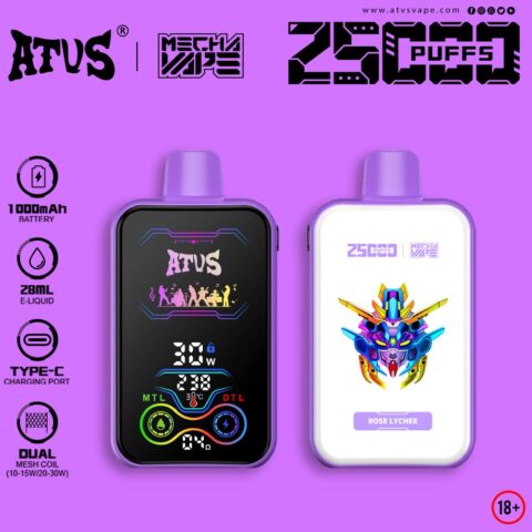 DE022 Wegwerp Vape 25000 Puffs met volledig scherm, oplaadbaar en instelbare luchtstroom ATVS E-sigaret Disposable