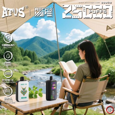 DE022 Wegwerp Vape 25000 Puffs met volledig scherm, oplaadbaar en instelbare luchtstroom ATVS E-sigaret Disposable