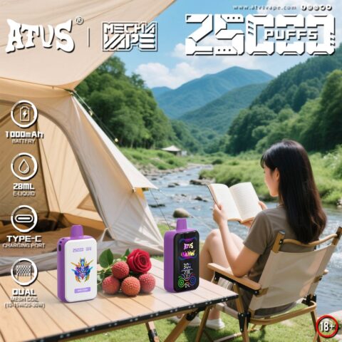 DE022 Wegwerp Vape 25000 Puffs met volledig scherm, oplaadbaar en instelbare luchtstroom ATVS E-sigaret Disposable