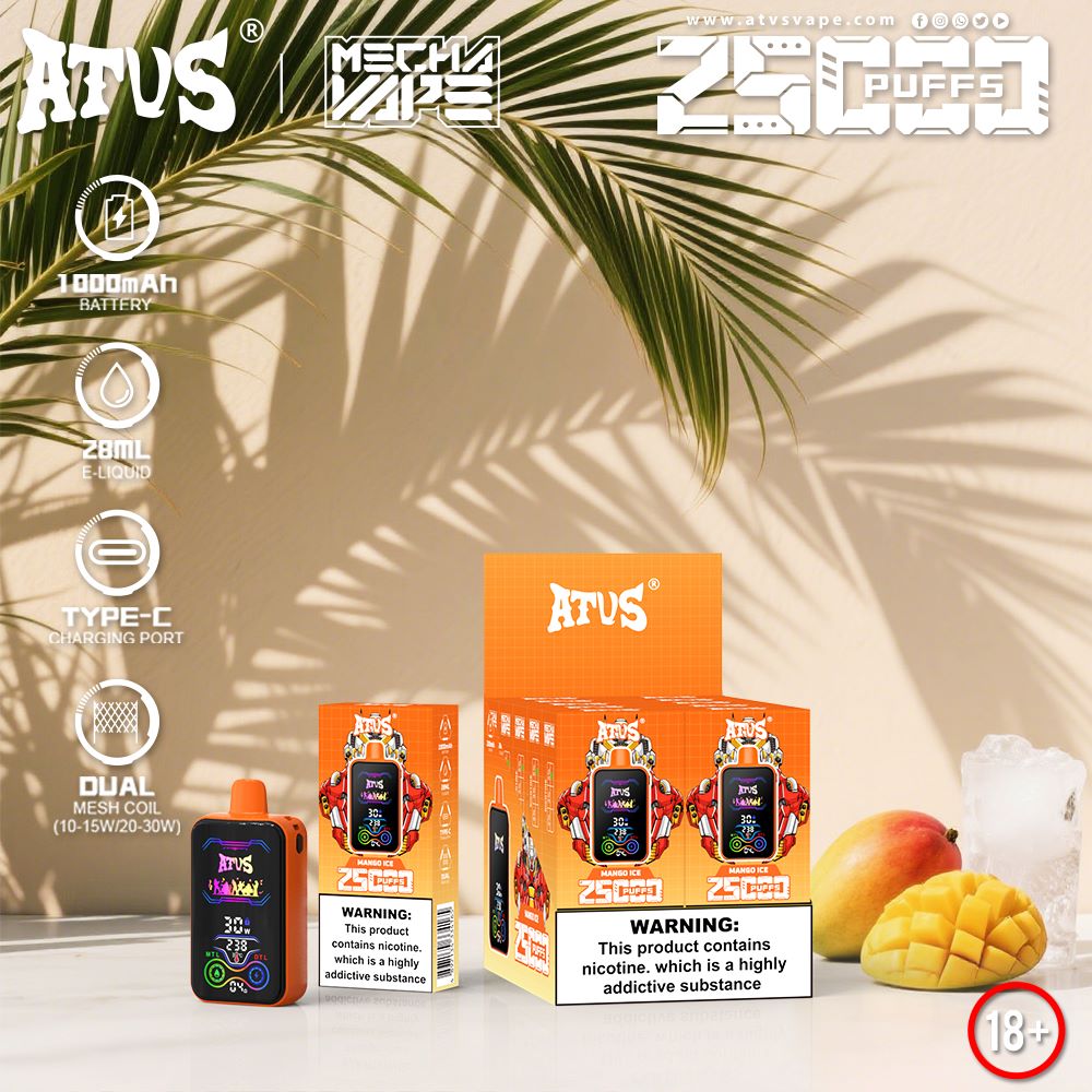 DE022 Wegwerp Vape 25000 Puffs met volledig scherm, oplaadbaar en instelbare luchtstroom ATVS E-sigaret Disposable