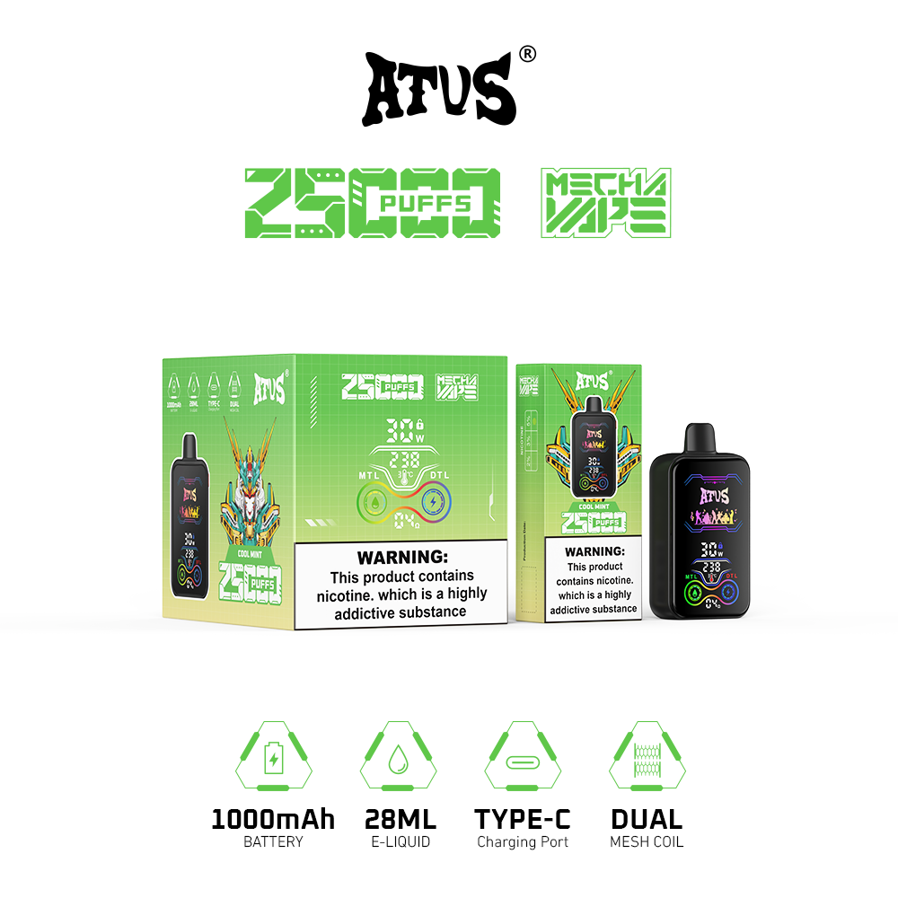 DE022 Wegwerp Vape 25000 Puffs met volledig scherm, oplaadbaar en instelbare luchtstroom ATVS E-sigaret Disposable
