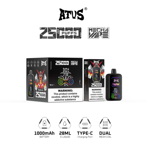 DE022 Wegwerp Vape 25000 Puffs met volledig scherm, oplaadbaar en instelbare luchtstroom ATVS E-sigaret Disposable