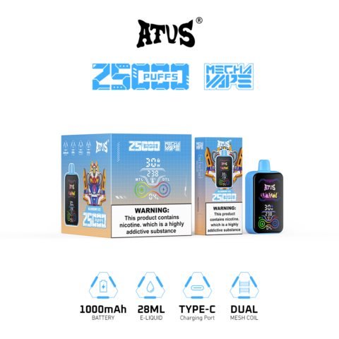 DE022 Wegwerp Vape 25000 Puffs met volledig scherm, oplaadbaar en instelbare luchtstroom ATVS E-sigaret Disposable