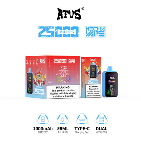 DE022 Wegwerp Vape 25000 Puffs met volledig scherm, oplaadbaar en instelbare luchtstroom ATVS E-sigaret Disposable