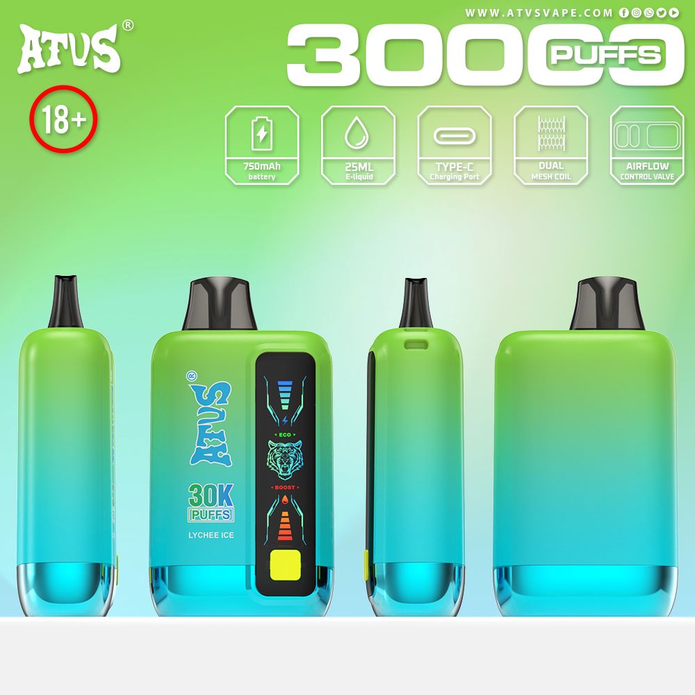 DE026 30000 Puffs Disposable Vape met LED scherm en instelbare luchtstroom ATVS Vape