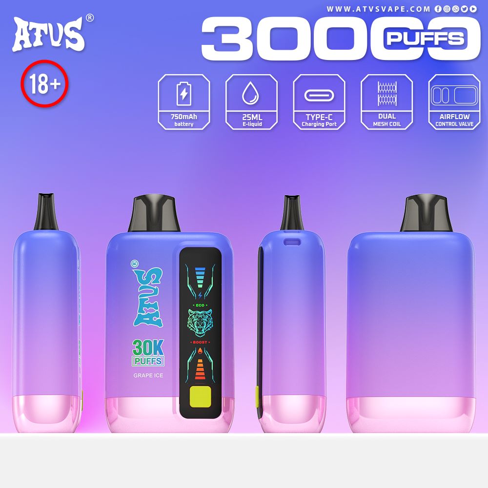 DE026 30000 Puffs Disposable Vape met LED scherm en instelbare luchtstroom ATVS Vape