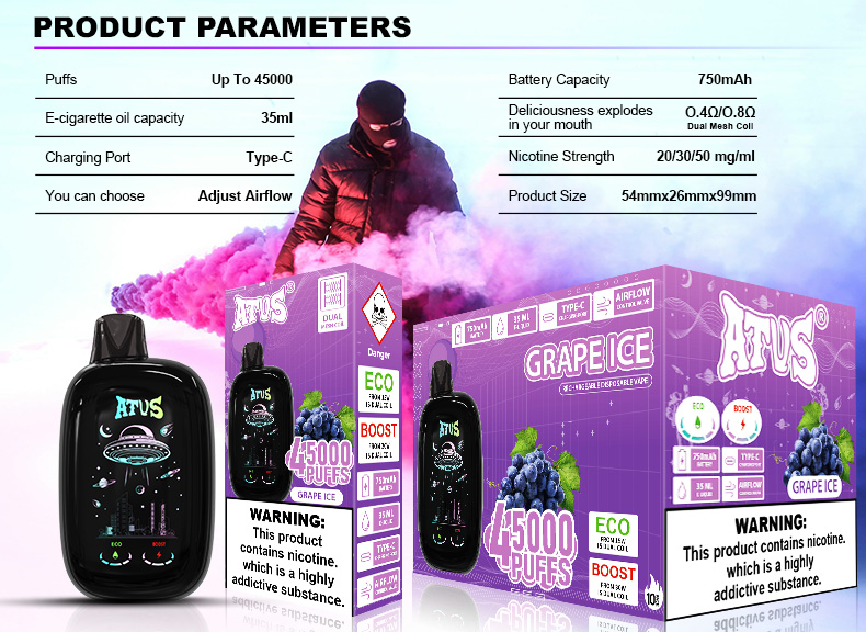 DE027 Wegwerp Vape 45000 Puffs met volledig scherm oplaadbaar en instelbare luchtstroom
