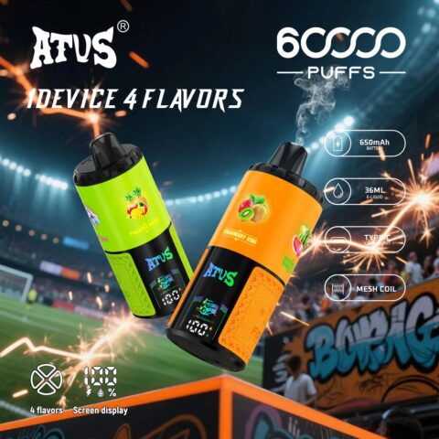 DE030 Wegwerp Vape 60000 Puffs Disposable Vape met LED scherm en instelbare luchtstroom oplaadbaar ATVS Vape